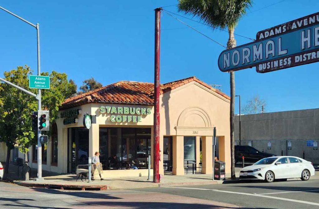 Starbucks café in San Diego, serving coffee, espresso, and tea.